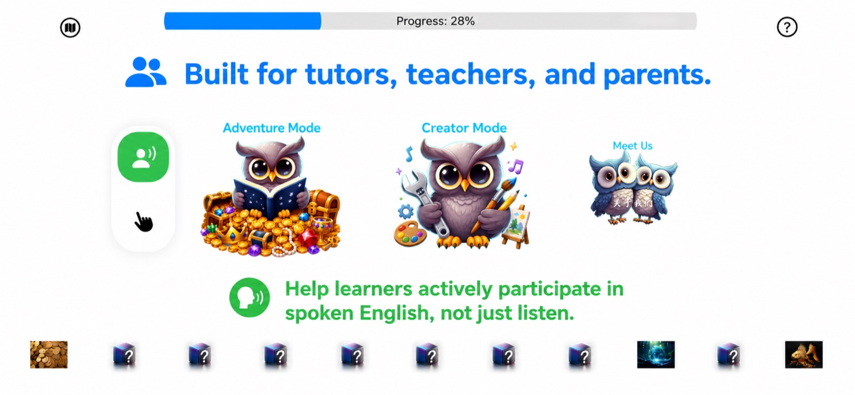 English Quest showing Adventure Mode and Creator Mode